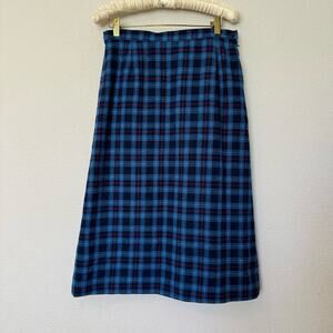 Vintage 70s-80s vintage Pendleton blue tartan plaid straight pencil skirt sz S-M